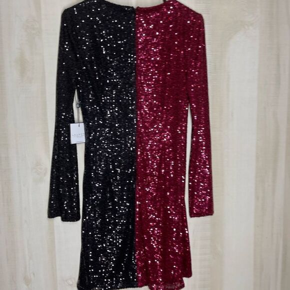 New with tags Laundry by Shelli Segal red black sequin long sleeve dress, sz 6 - Picture 14 of 15